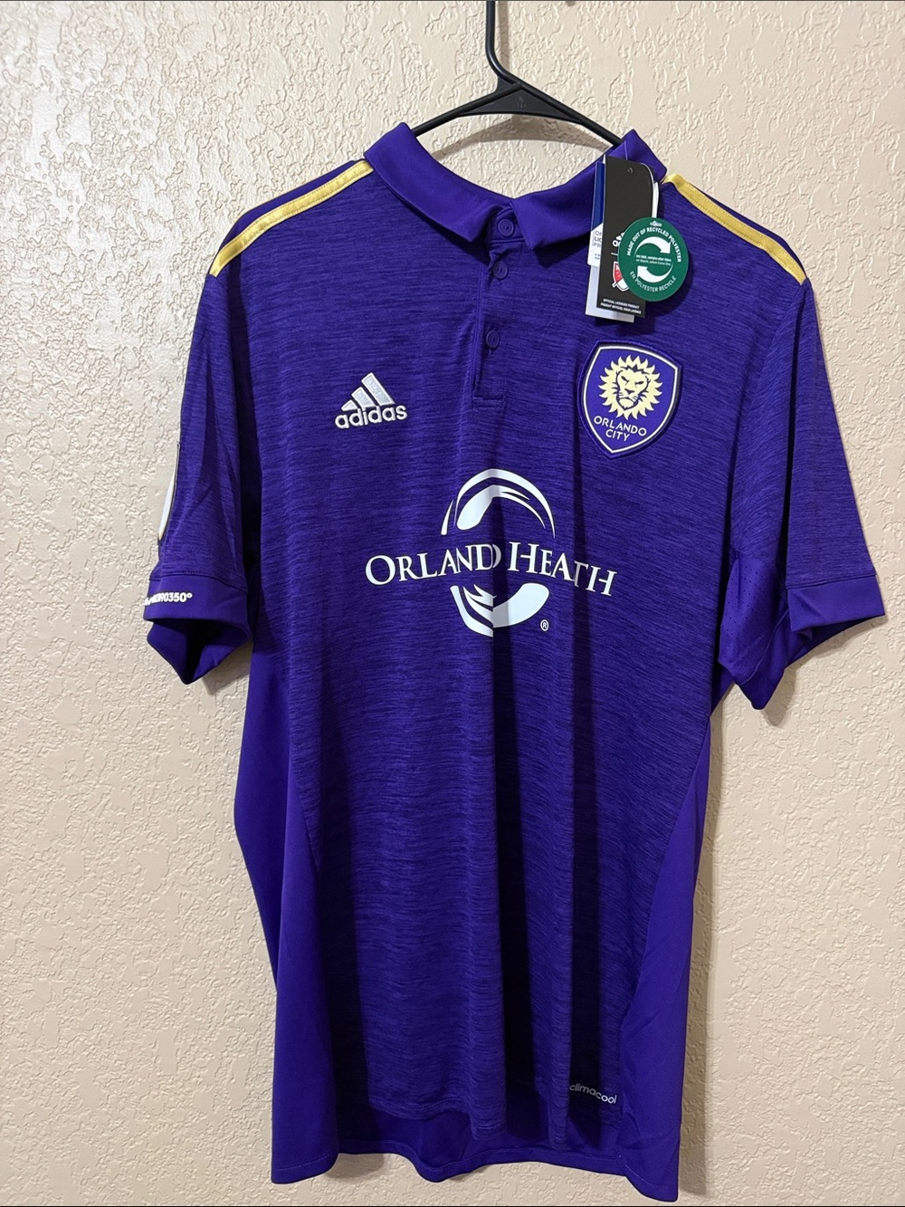 adidas Purple Orlando City Polo Soccer Shirt with Gold Stripes